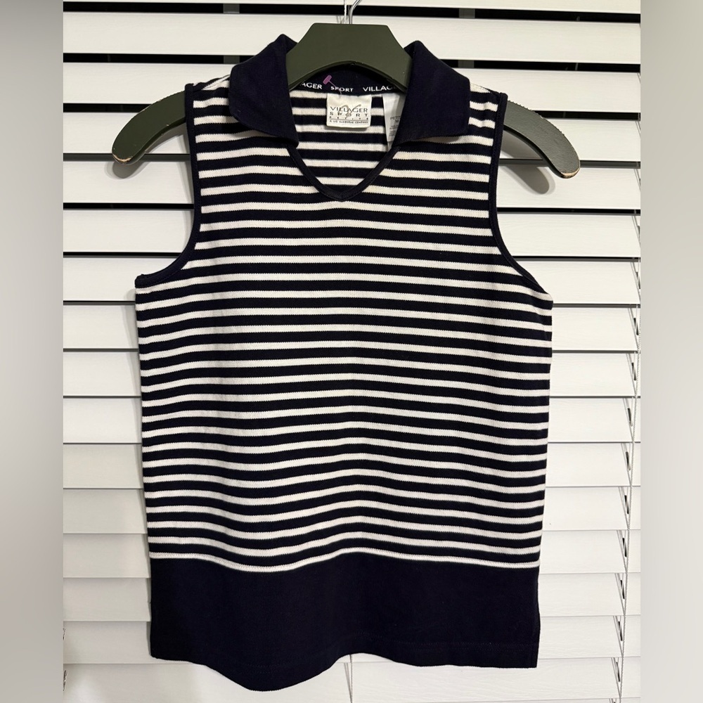 #8) Villager navy and white strapped top Size M-Petit